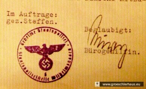 Stempel der Gestapo Wilhelmshaven auf dem Schreiben vom 20.2.1940 an den Bürgermeister von Jever, Martin Folkerts (Archiv H. Peters)