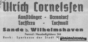 Abb. 1: Briefkopf der Firma Cornelssen vom Dezember 1938 (NLA Oldenburg, Best. 136, Nr. 18392)