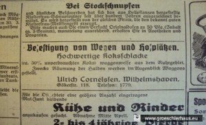 Abb. 5: Anzeige Cornelssen im „Jeverschen Wochenblatt“, 28. März 1942