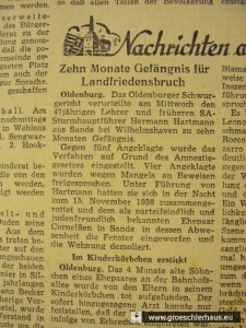 Abb. 8: Pressenotiz „Jeversches Wochenblatt“ vom 17. Februar 1950
