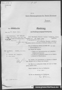 Antrag auf Genehmigung der Auktion beim Landratsamt, 18. März 1940. NLA OL, Bestand 231-3, Nr. 588.